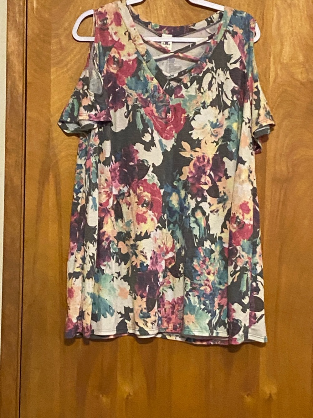 Sew In Love Multicolor Floral Crisscross V-Neck Tunic